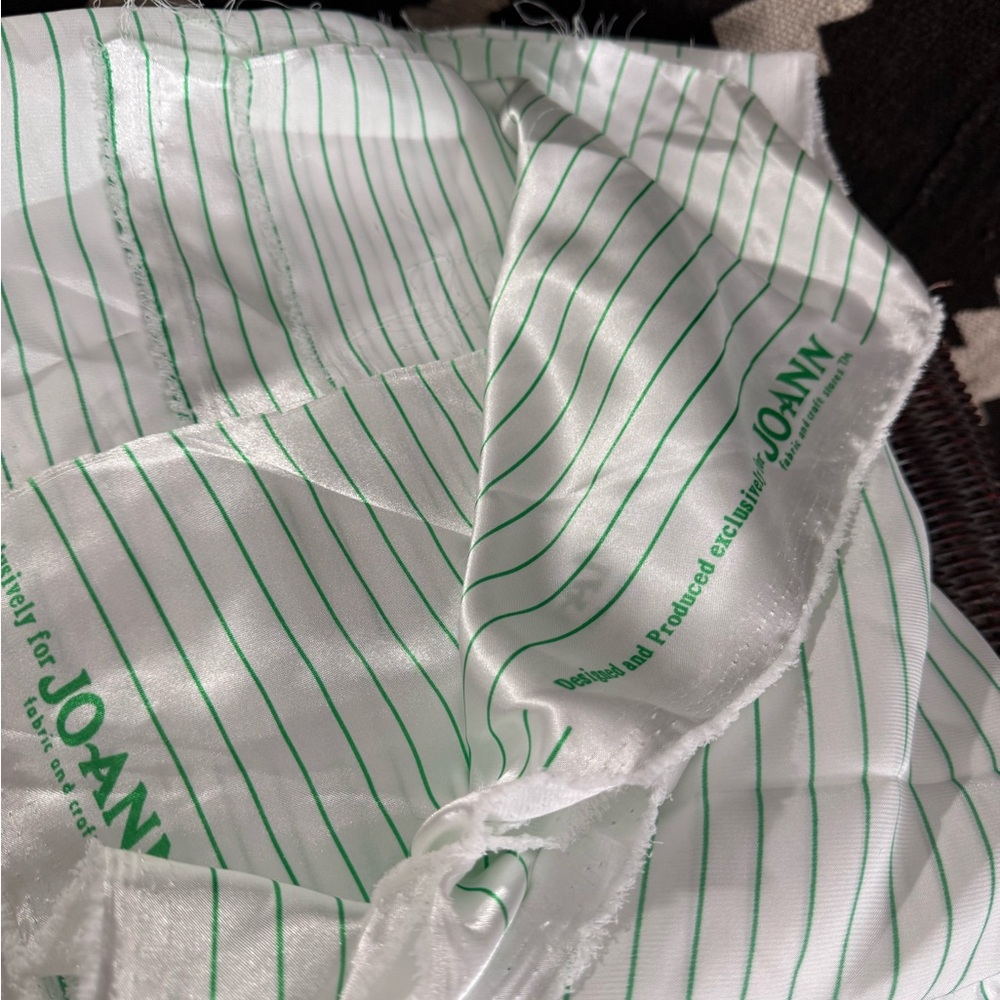 Jo-Ann fabric Green White Striped Fabric almost vintage 5 yards brand new